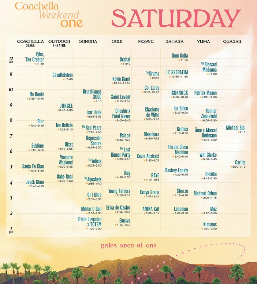 Coachella 2024 listado de presentaciones del sábado 13 de abril | Qué Onda
